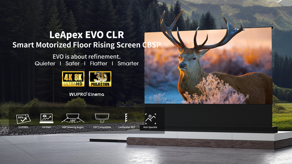 WUPRO LeApex EVO 100 inch 110 inch 120 inch Motorized Floor Rising UST CLR Screen.