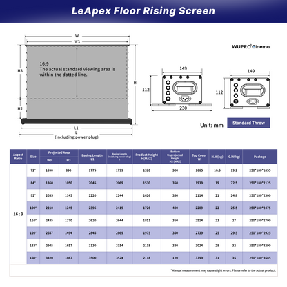 WUPRO Cinema LeApex Smart Motorized Floor Rising Screen Grey Crystal