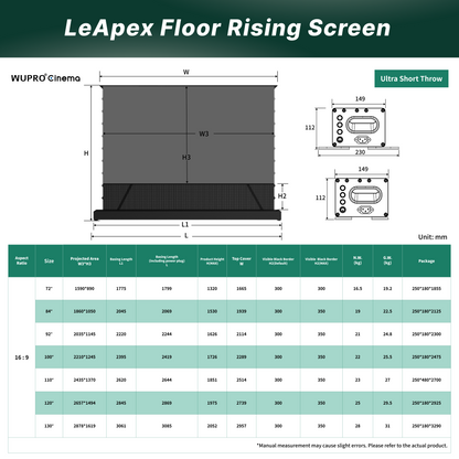WUPRO Cinema LeApex CLR Écran motorisé à levage au sol intelligent CBSP
