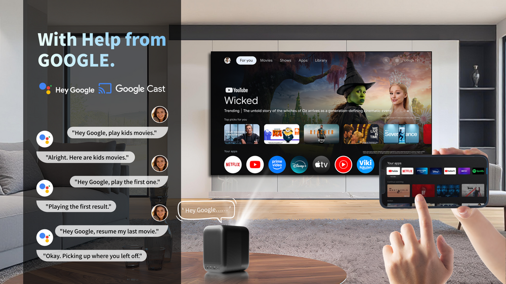 WUPRO Cinema G1 Galaxy One Smart Projector | Certified Google TV & Netflix | Native 1080P & 320 ISO Lumens
