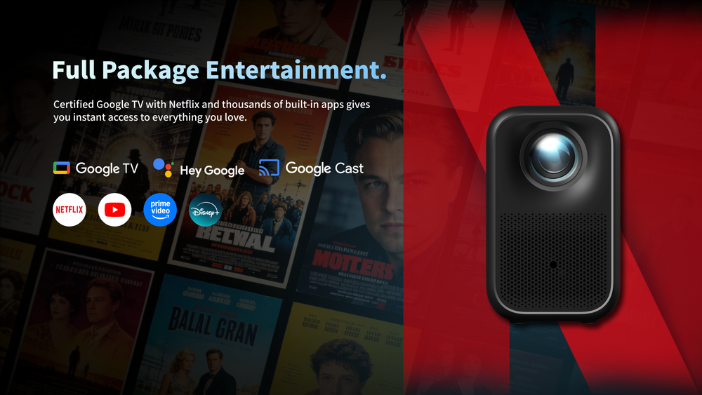 WUPRO Cinema G1 Galaxy One Smart Projector | Certified Google TV & Netflix | Native 1080P & 320 ISO Lumens