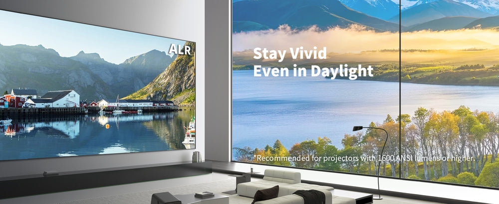 WUPRO Gallery Black Crystal fixed frame screen with 70% ambient light rejection for long throw projectors