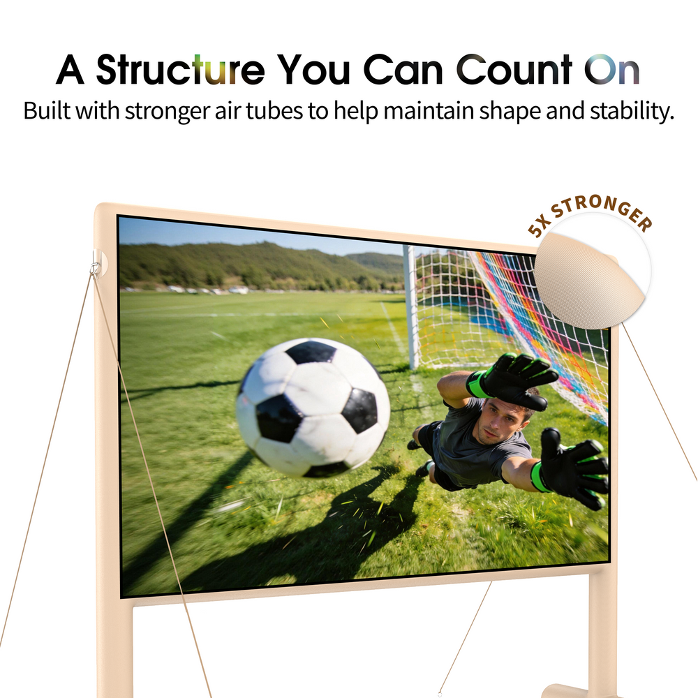 Heavy duty and durable frame structure of AIRGO inflatable screen