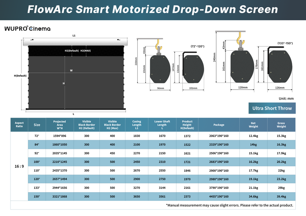 WUPRO Cinema FlowArc CLR Smart Motorized Drop-Down Screen CBSP