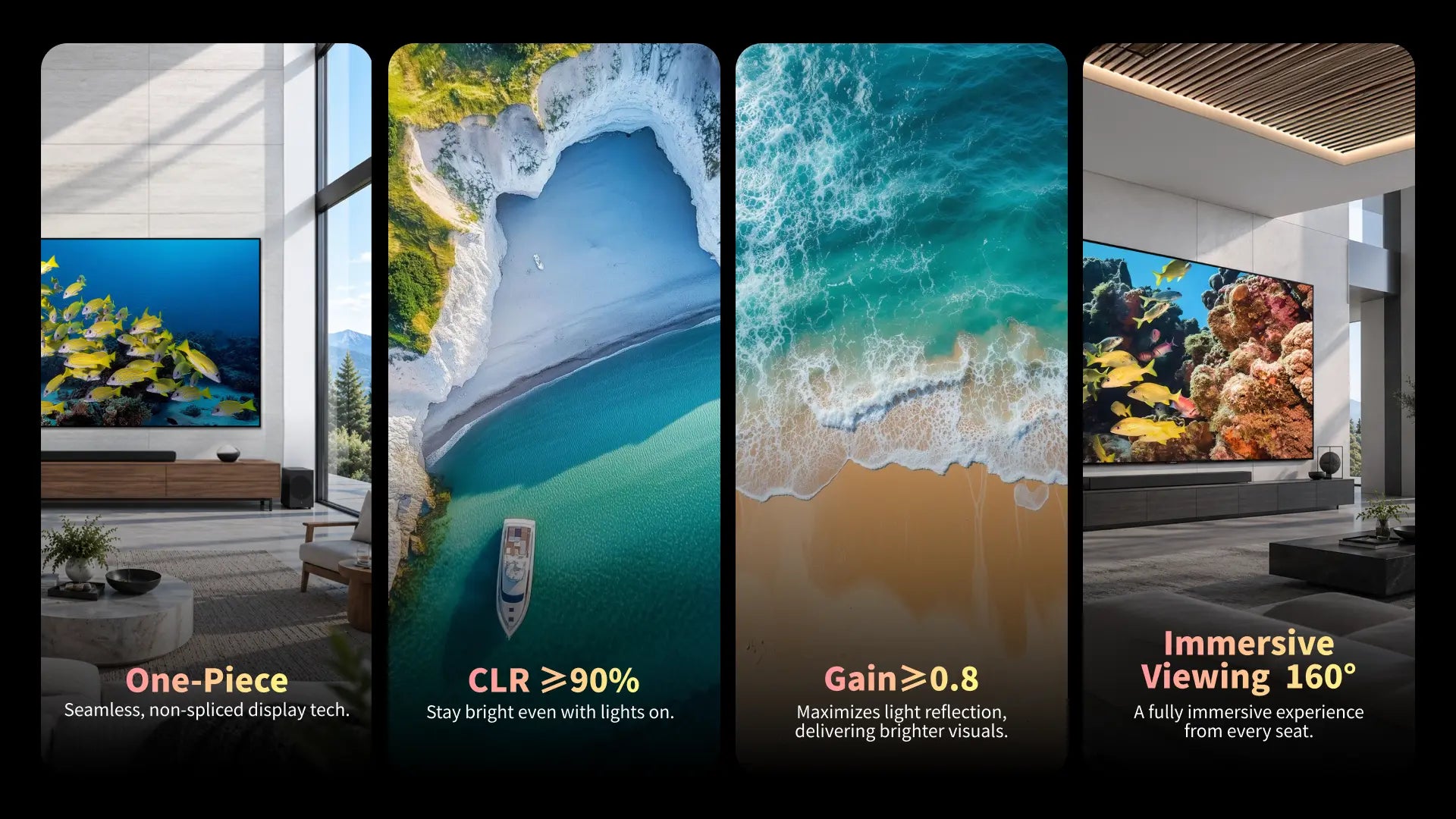 Wupro Cinema Gallery Lenticular UST screen features 0.8 gain and 90% ceiling light rejection.