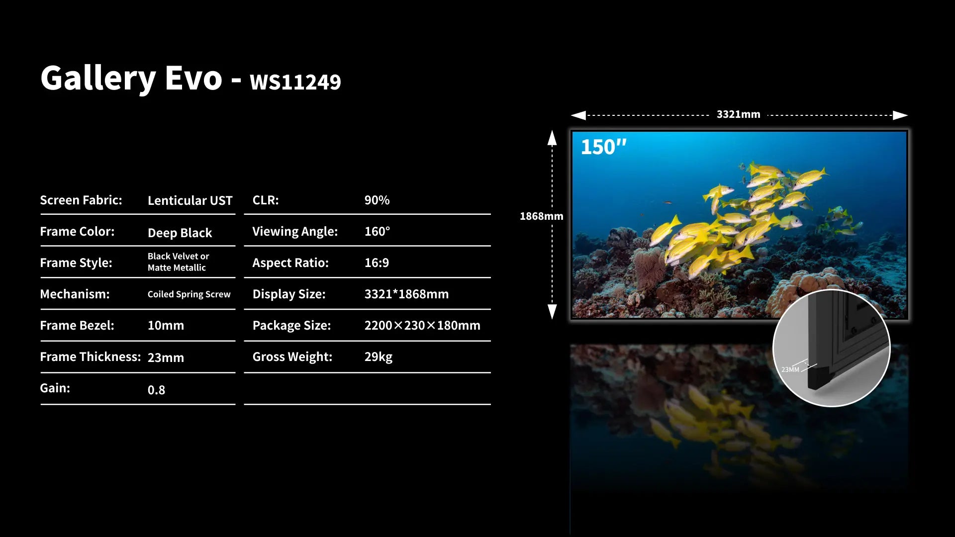Wupro Cinema Gallery EVO Version 150 inch fixed frame UST projector screen