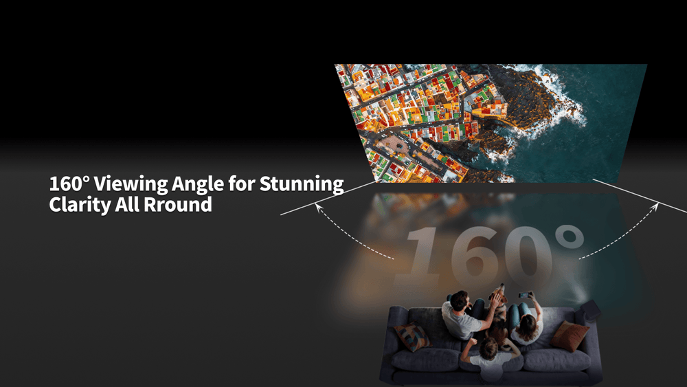 160 degree wide viewing angle Grey Crystal screen ensuring consistent image quality from multiple seating positions
