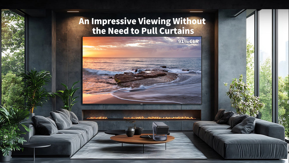 Lenticular LT projector screen rejecting up to 91 percent of ambient light for brighter viewing