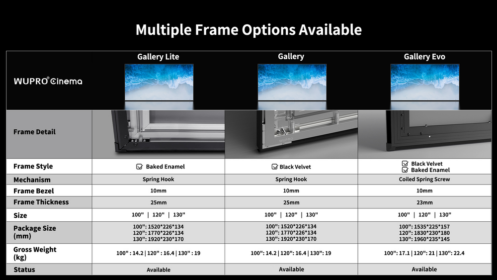 Three frame options available for Lenticular LT screens