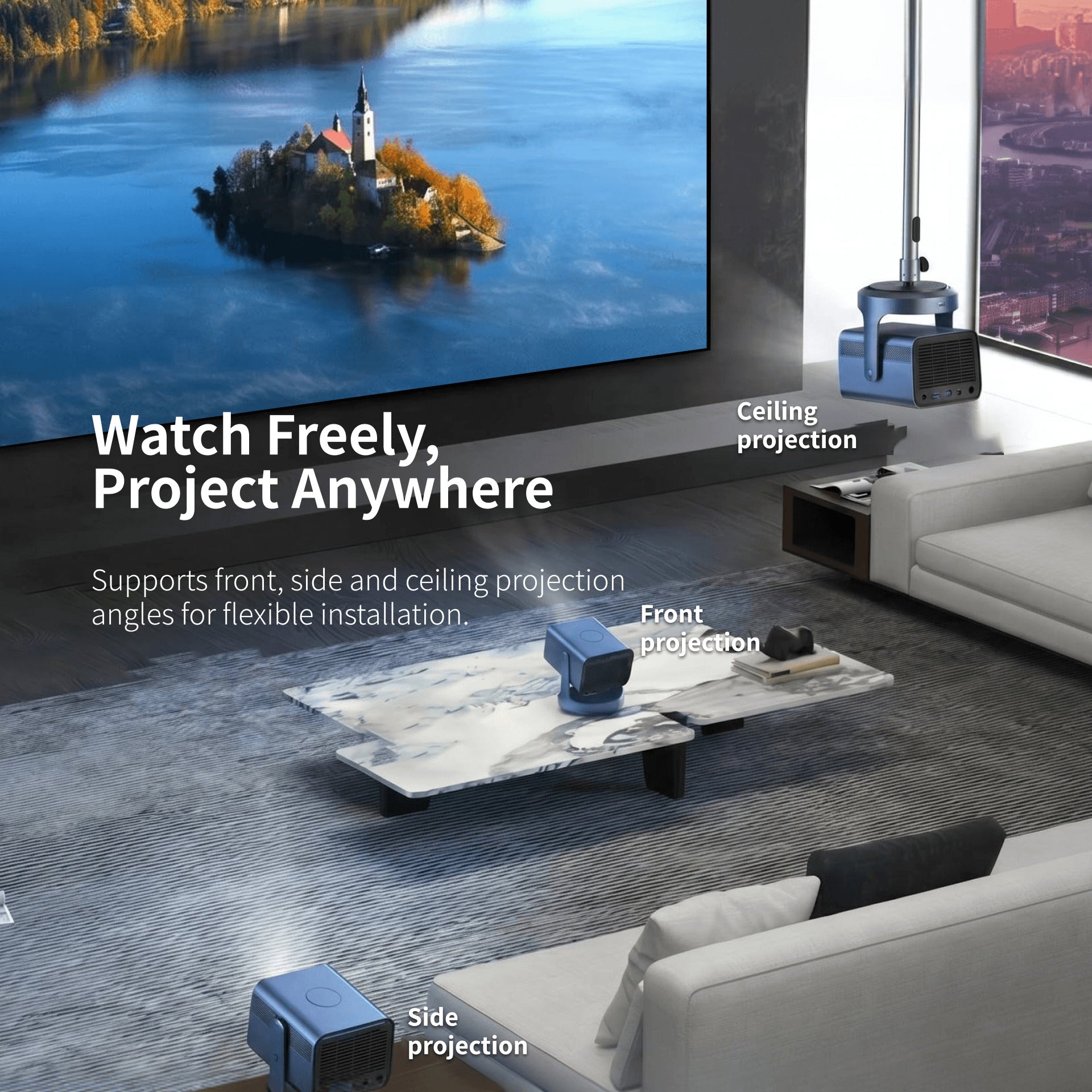Lenticular LT fixed frame screen compatible with front projection, side projection and ceiling-mounted projectors