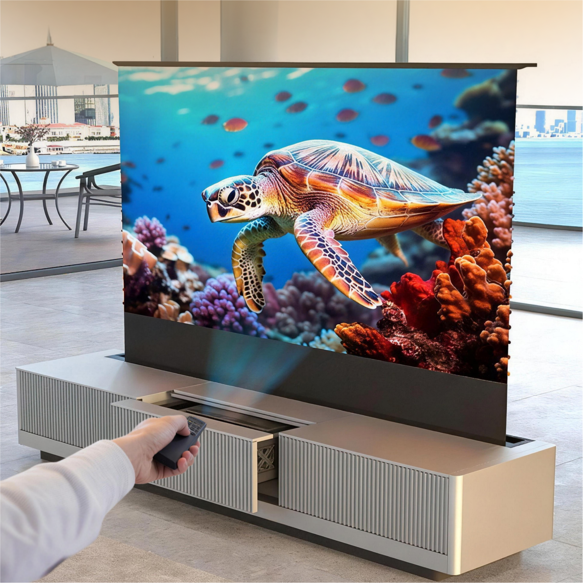 WUPRO Cinema SILVERFOX Invisible Ultra Short Throw Projector Laser TV Cabinet