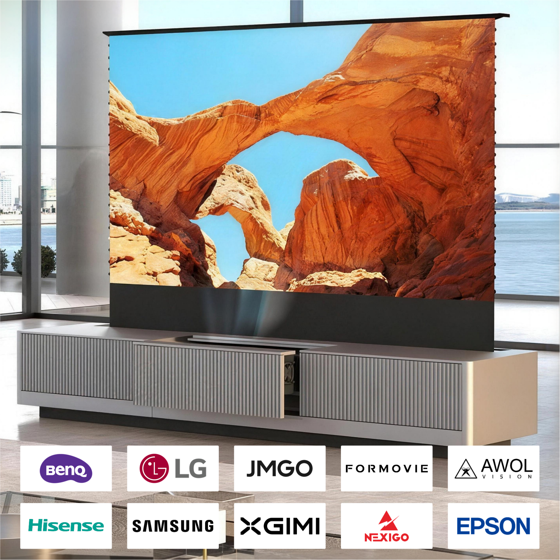 WUPRO Cinema SILVERFOX Invisible Ultra Short Throw Projector Laser TV Cabinet