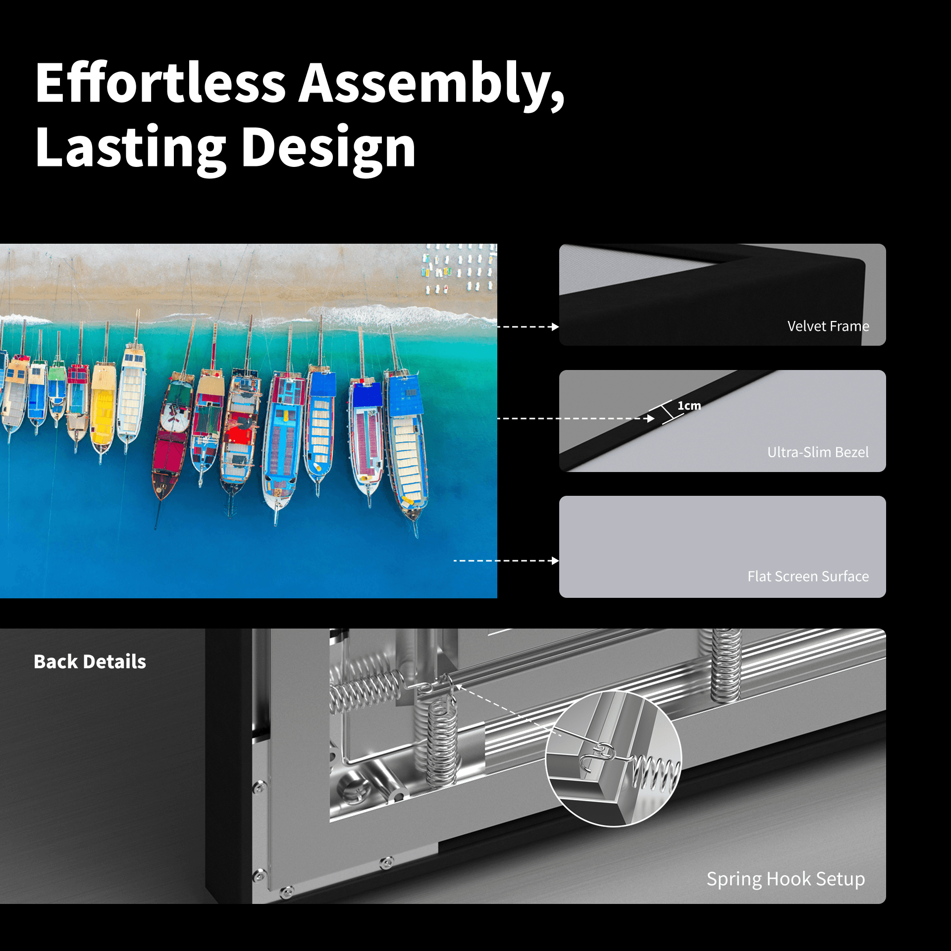 Soft Matte Grey projector screen designed for quick and easy installation in home theater environments