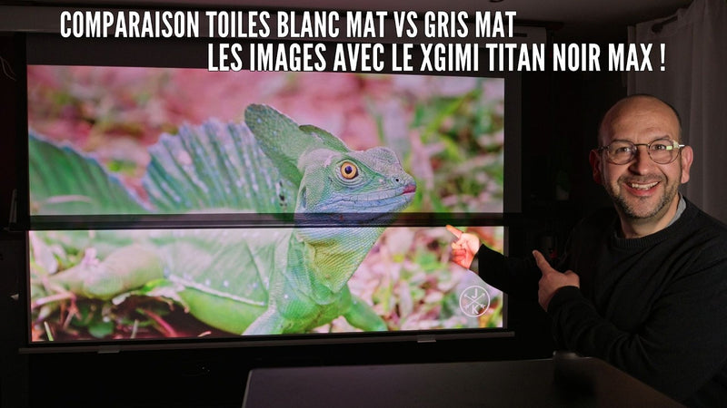 J'utilise le XGIMI Titan Noir Max pour comparer des toiles blanc mat et gris mat