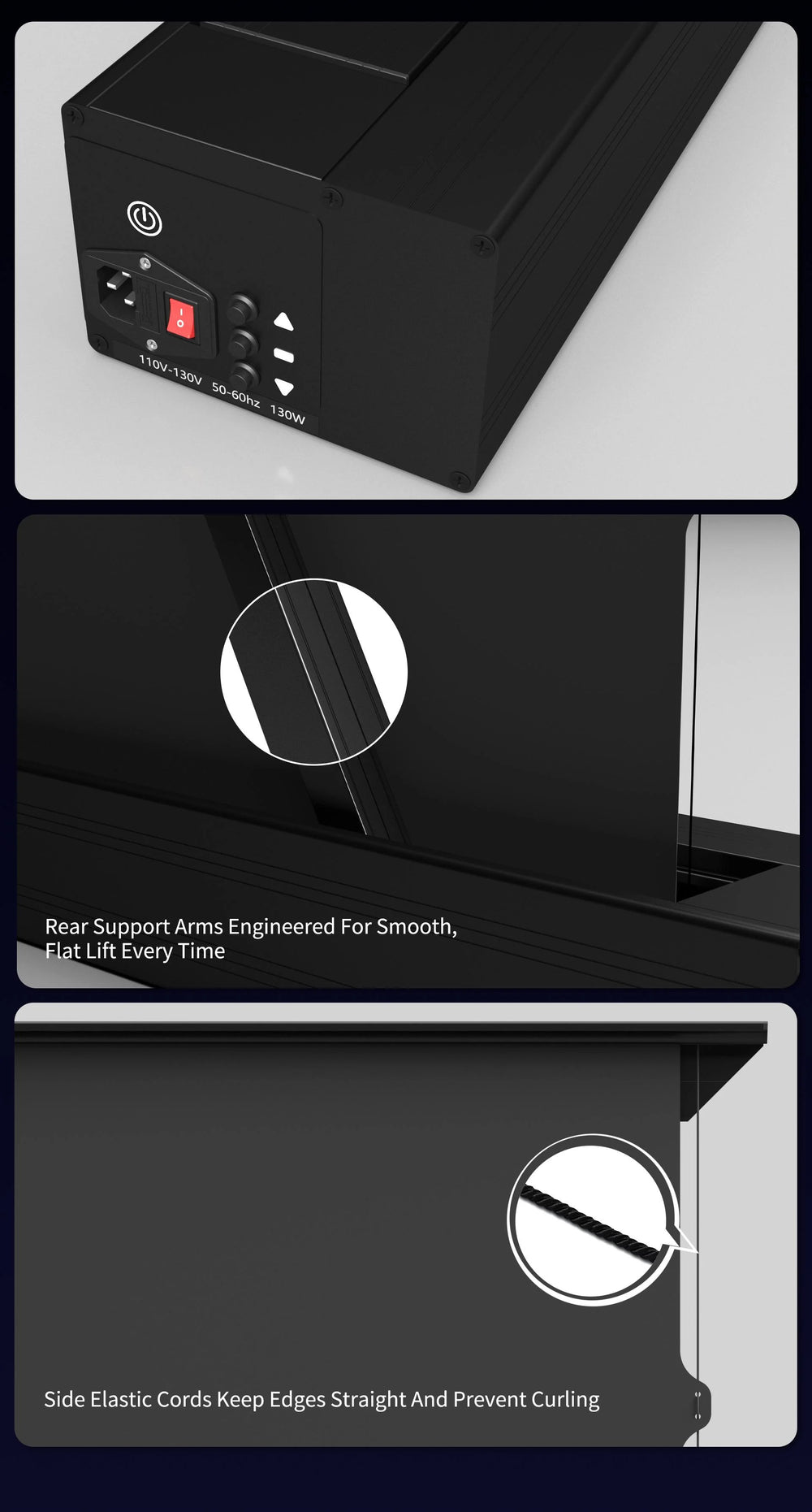 WUPRO 150 inch floor rising projector screen craftsmanship with tensioned surface and aluminum housing