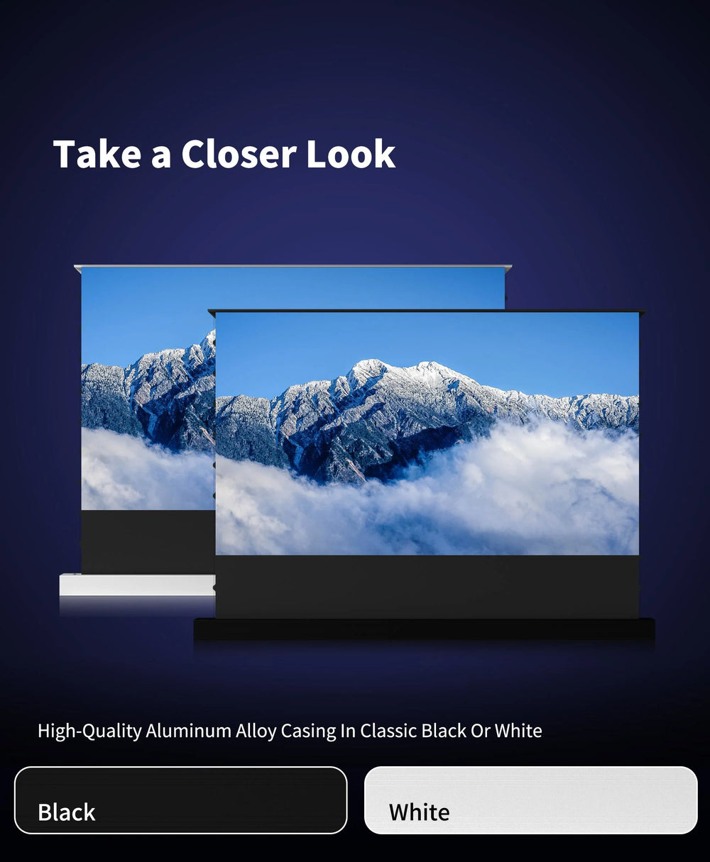 WUPRO 150 inch Lenticular UST motorized floor rising screen available with black or white aluminum housing