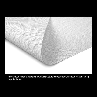 Macro detail view of WUPRO Cinema precision-woven acoustically transparent projection screen fabric — dual-sided white construction without black backing