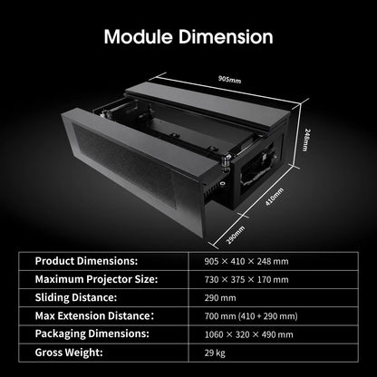 WUPRO Cabinet Module product dimensions, screen extension distance, packaging dimensions and installation measurement