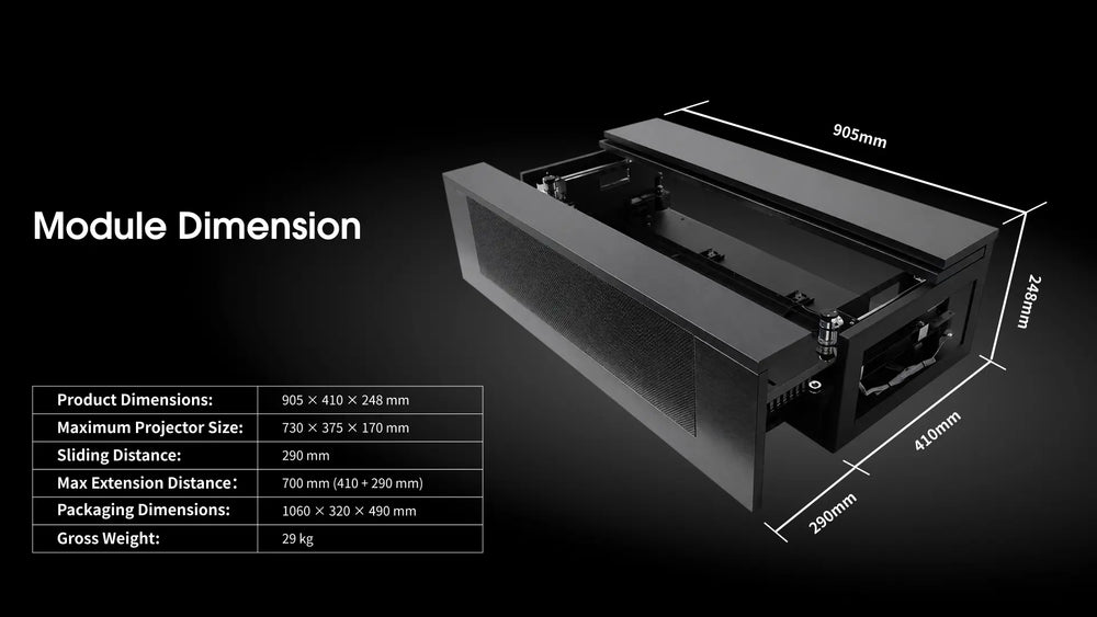 WUPRO CineCube smart UST projector cabinet module size and dimension specifications