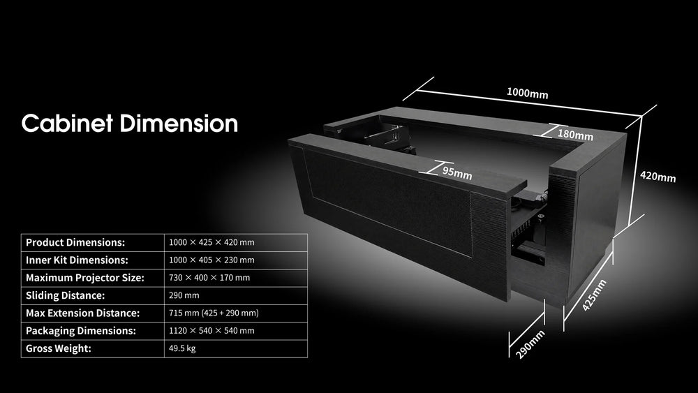 WUPRO CineCube smart UST projector cabinet size and dimension specifications