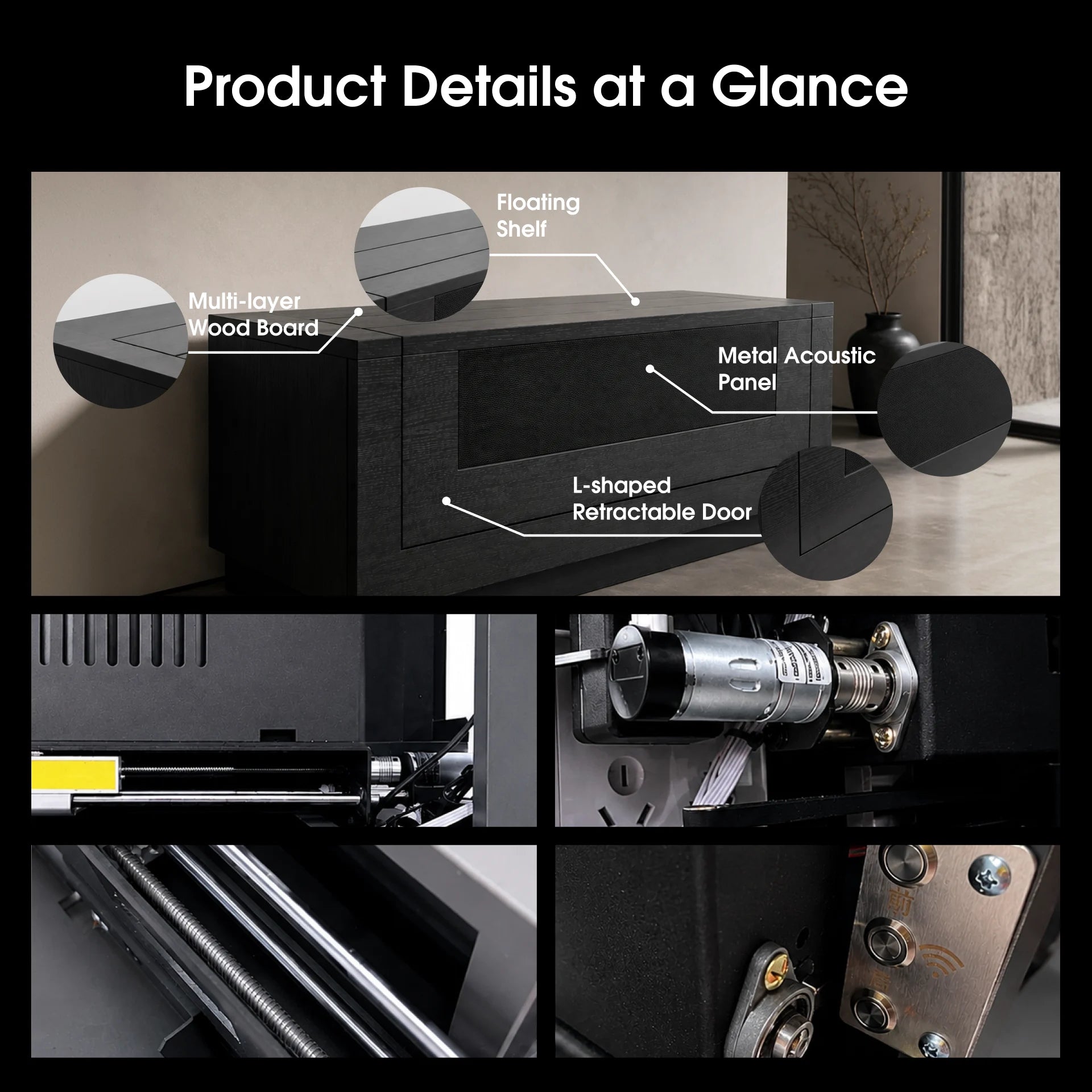 WUPRO CineCube UST projector cabinet with high-quality motor, durable wood panels and precision motorized mechanism