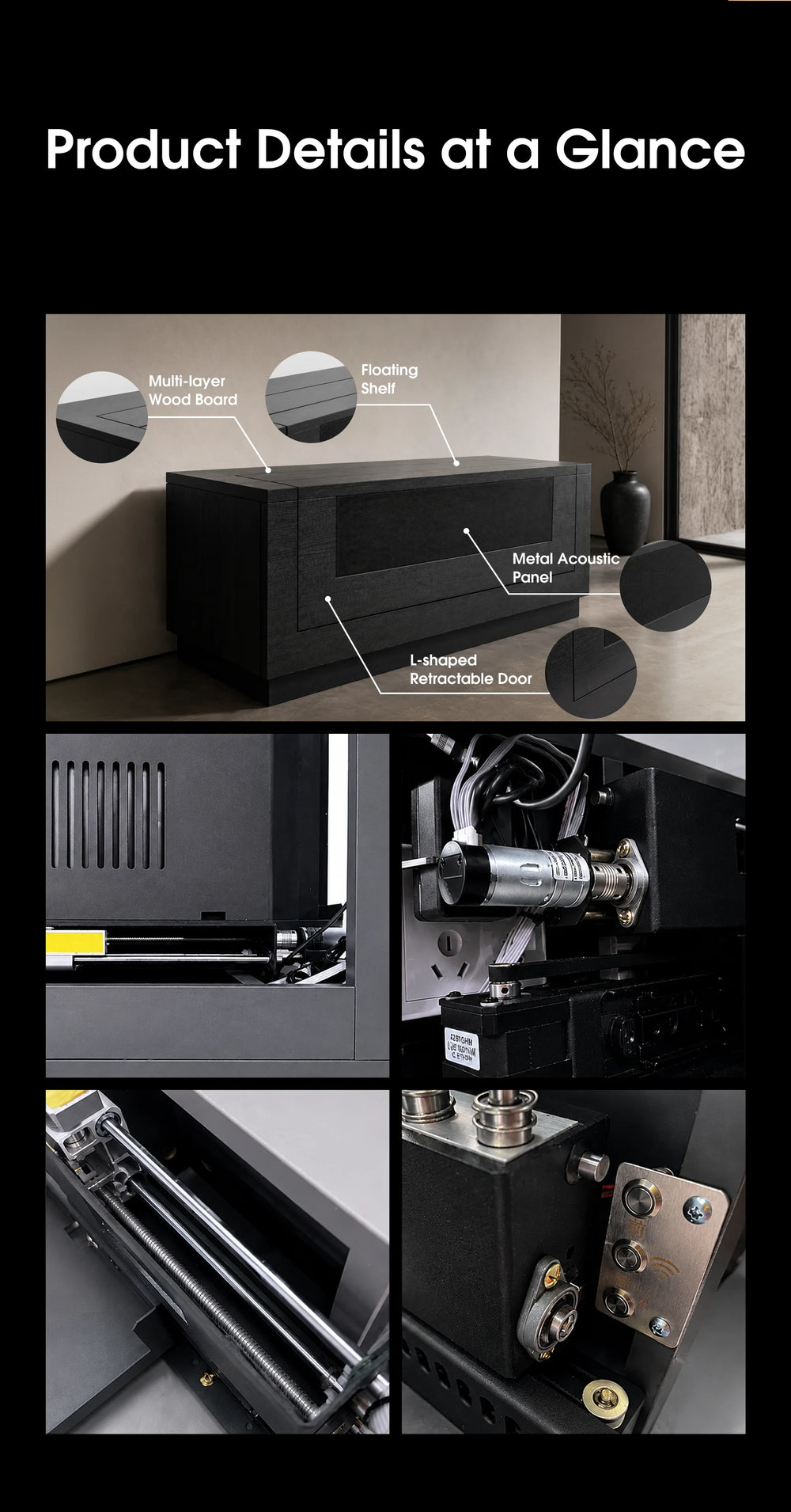 WUPRO CineCube smart UST projector cabinet featuring refined craftsmanship and detailed construction