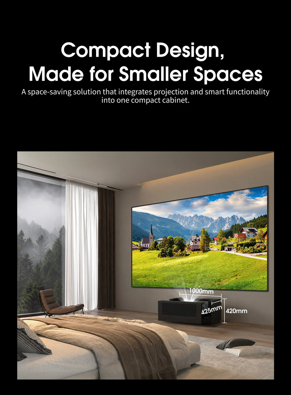 Compact WUPRO CineCube UST cabinet designed for apartments small rooms and minimalist home theaters