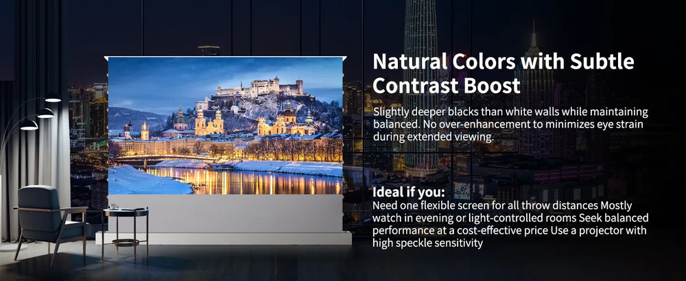 LeApex Soft Matte Grey projector screen with enhanced contrast and deeper black levels