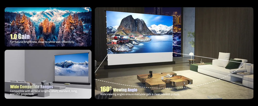 LeApex Soft Matte White 1.0 gain projector screen with bright image performance for 3D home theater projection
