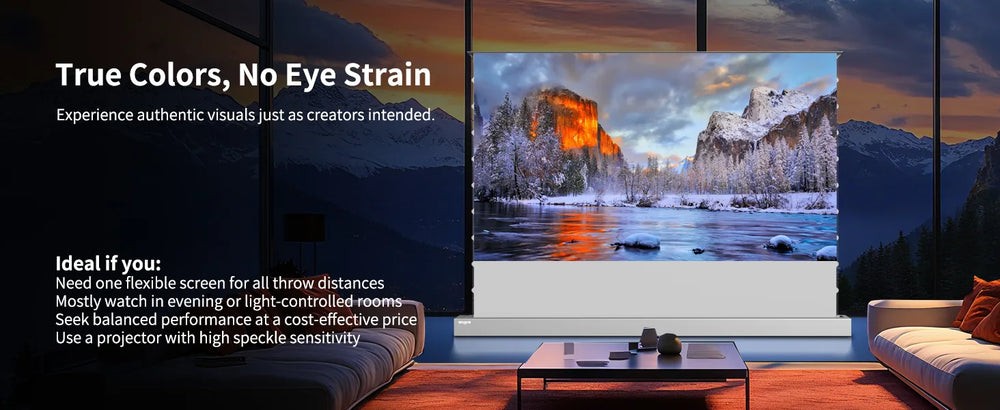 Soft Matte White projection surface delivers clean natural colors and bright image reproduction for home cinema