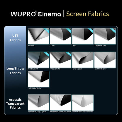 WUPRO Cinema projector screen fabric material including UST, long throw and acoustic transparent options