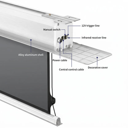 wupro cirrus concealed ceiling projector screen housing panel detail with premium finish