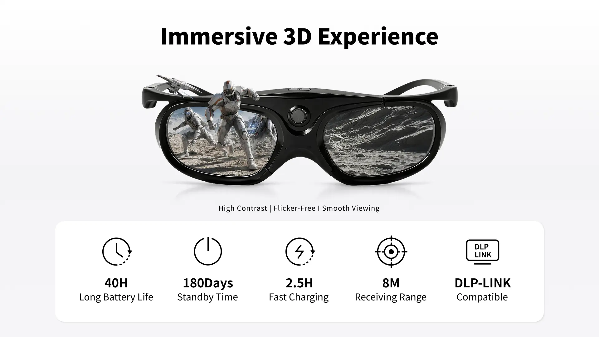 Experience vivid depth and immersive 3D visuals with WUPRO DLP Active Shutter 3D Glasses