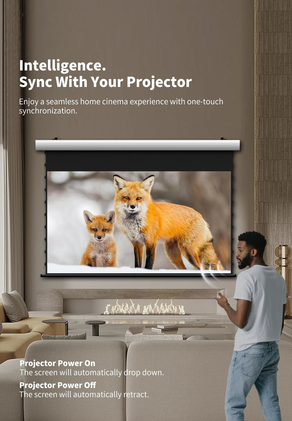 WUPRO FlowArc Black Crystal motorized ALR screen with USB trigger for automatic projector synchronization