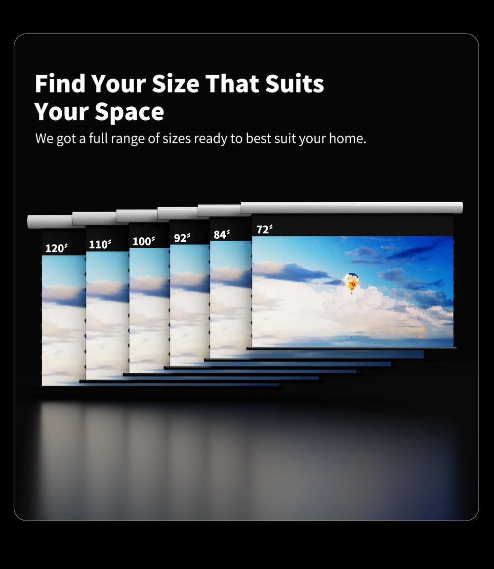 WUPRO FlowArc CBSP UST CLR motorized screen available in sizes from 72 to 120 inches