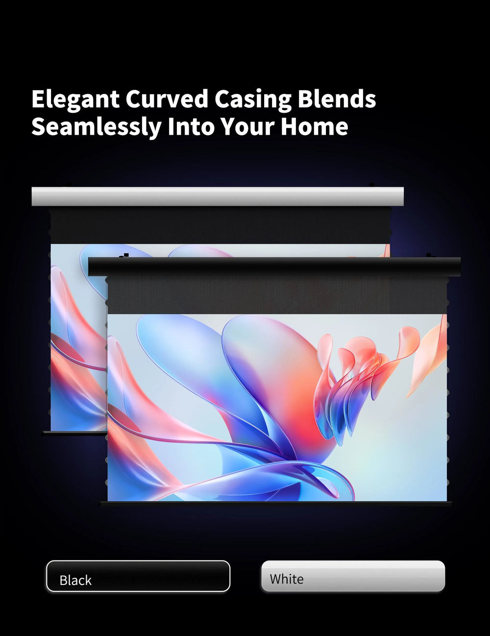 WUPRO FlowArc CBSP Lenticular projector screen with black and white housing options