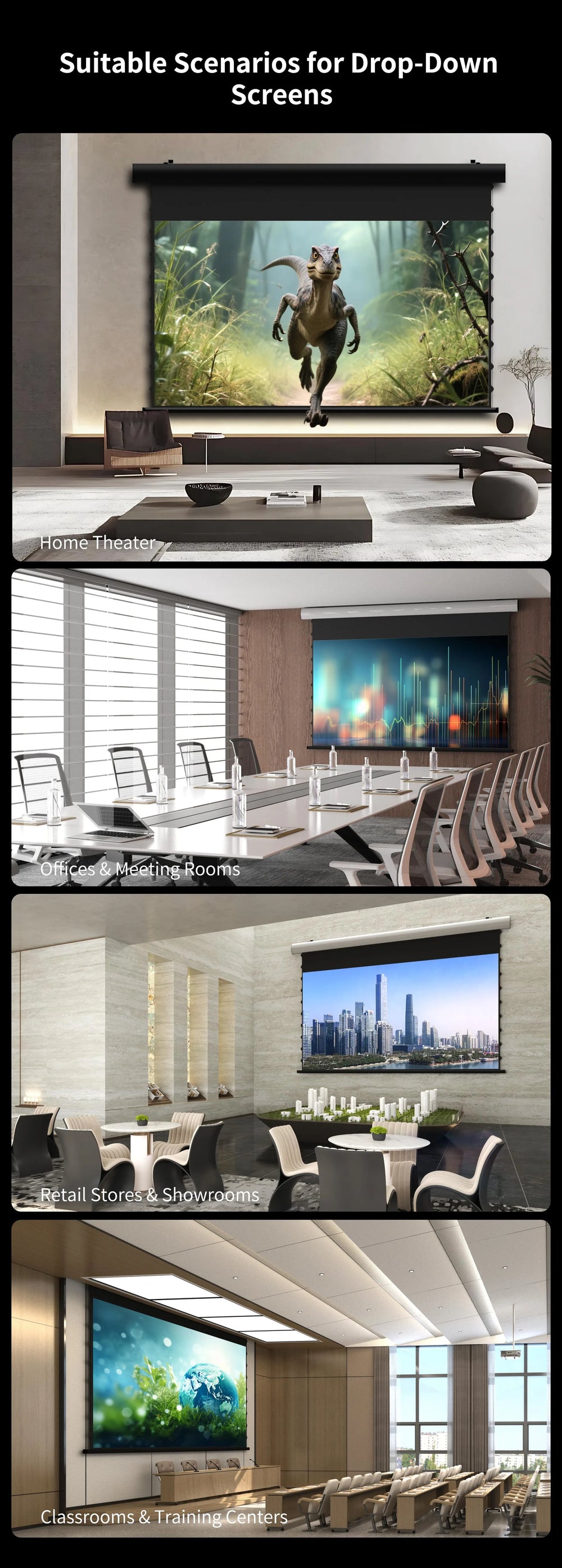 WUPRO FlowArc motorized projector screen for flexible entertainment and home theater spaces