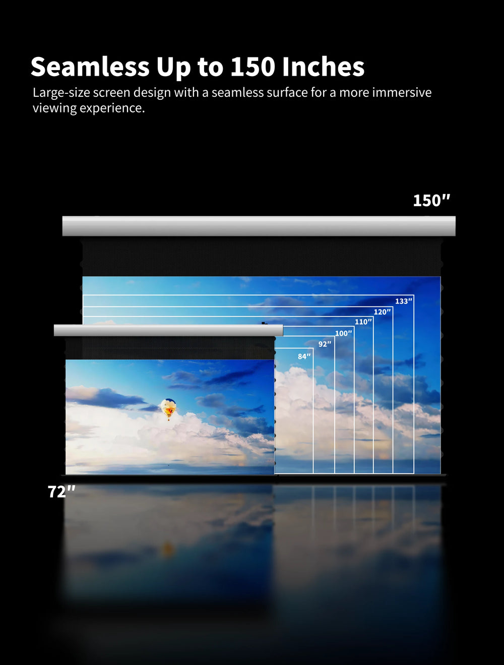 WUPRO FlowArc seamless Lenticular UST motorized projector screen available from 72 to 150 inches
