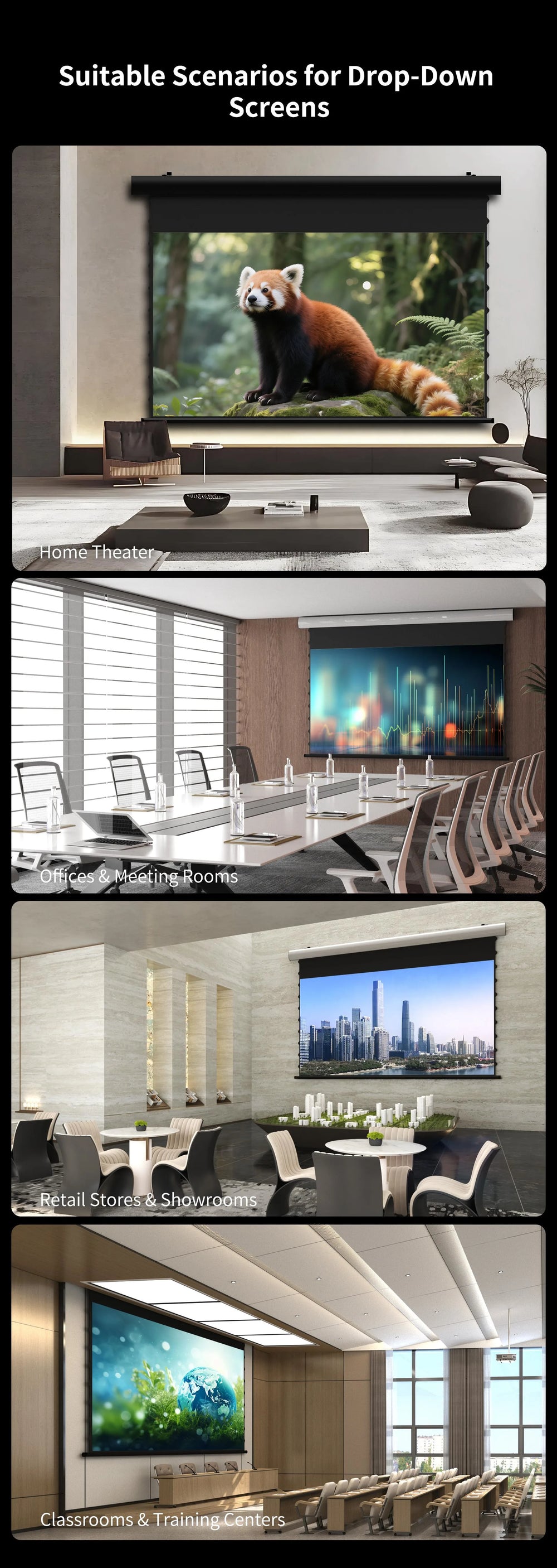 WUPRO FlowArc motorized projector screen for flexible entertainment and home theater spaces