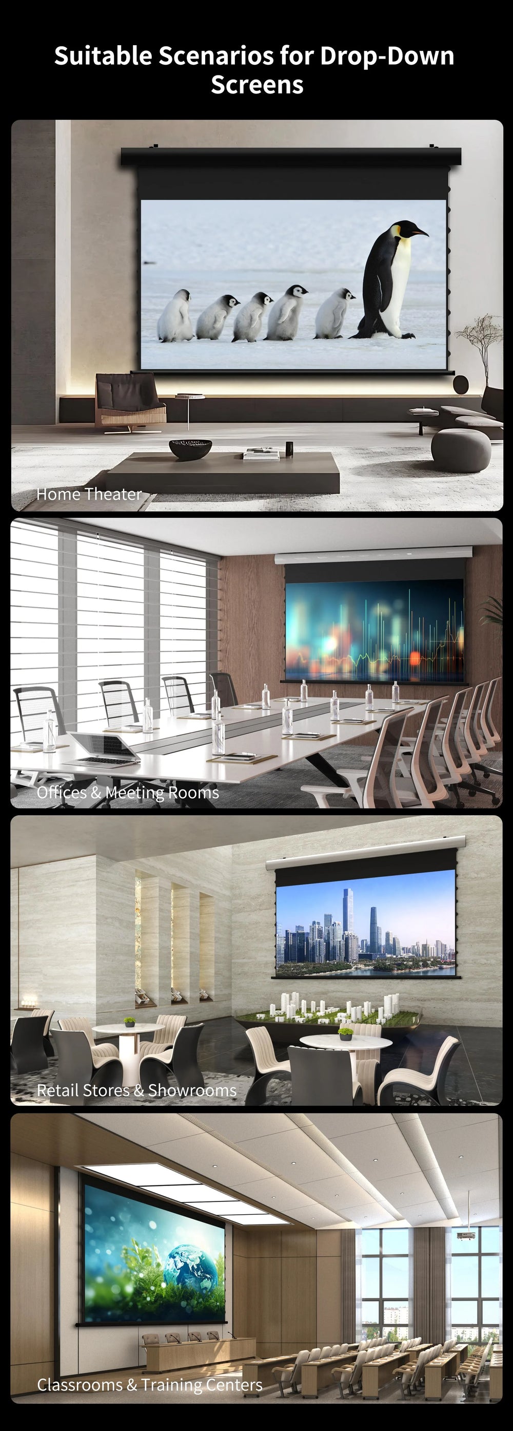 WUPRO Soft Matte White drop down screen for gaming media room and home cinema setups