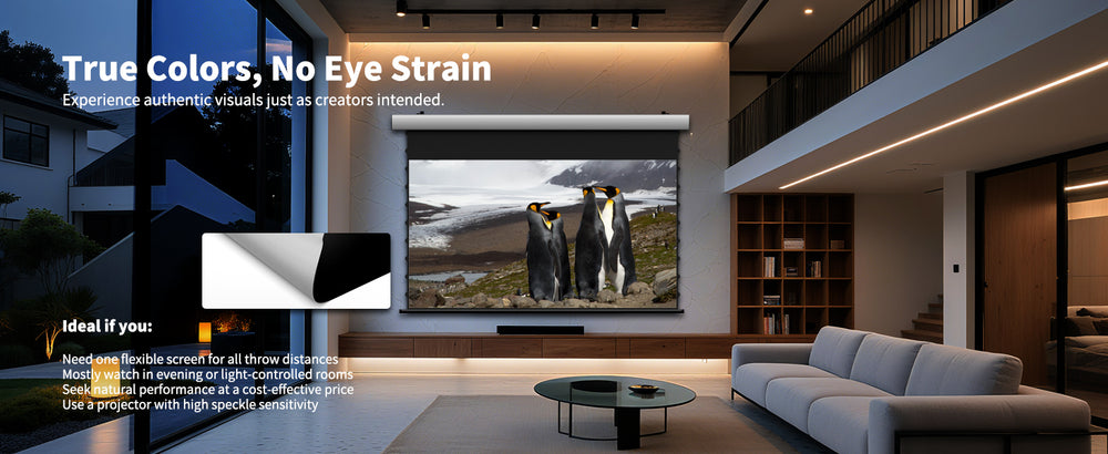 Soft Matte White neutral projection surface delivers balanced brightness and natural image reproduction
