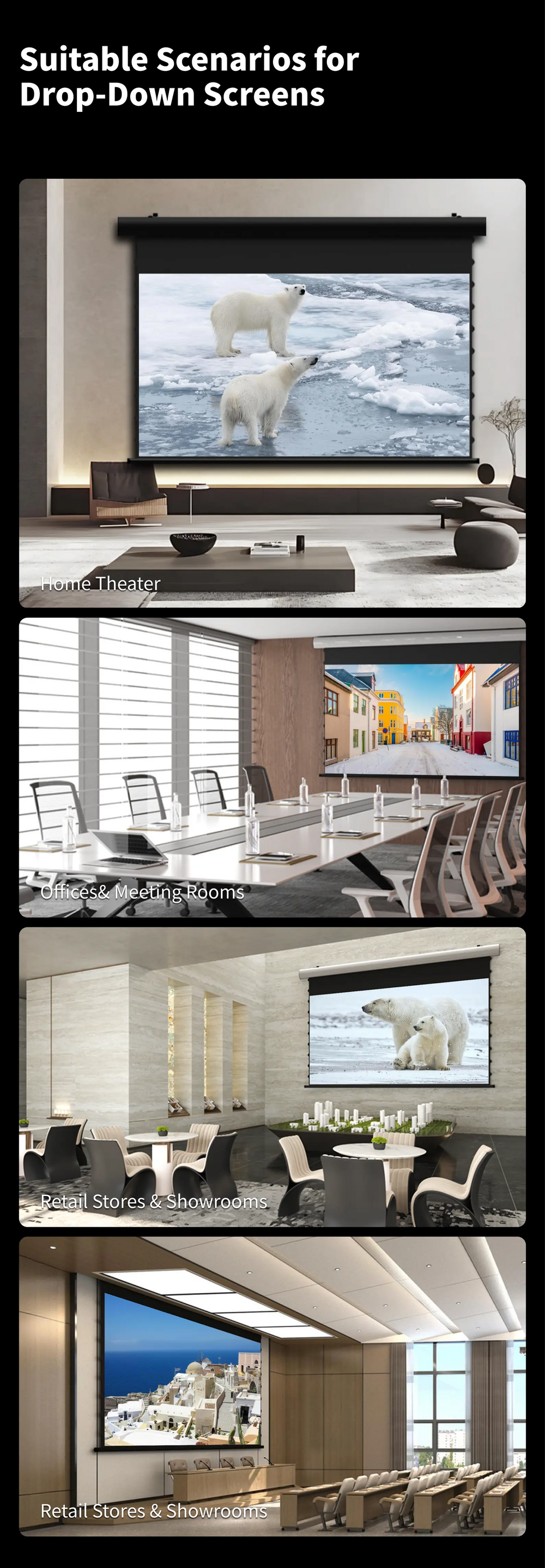 WUPRO FlowArc woven acoustic transparent drop down screen for home theater living room media room and dedicated cinema spaces
