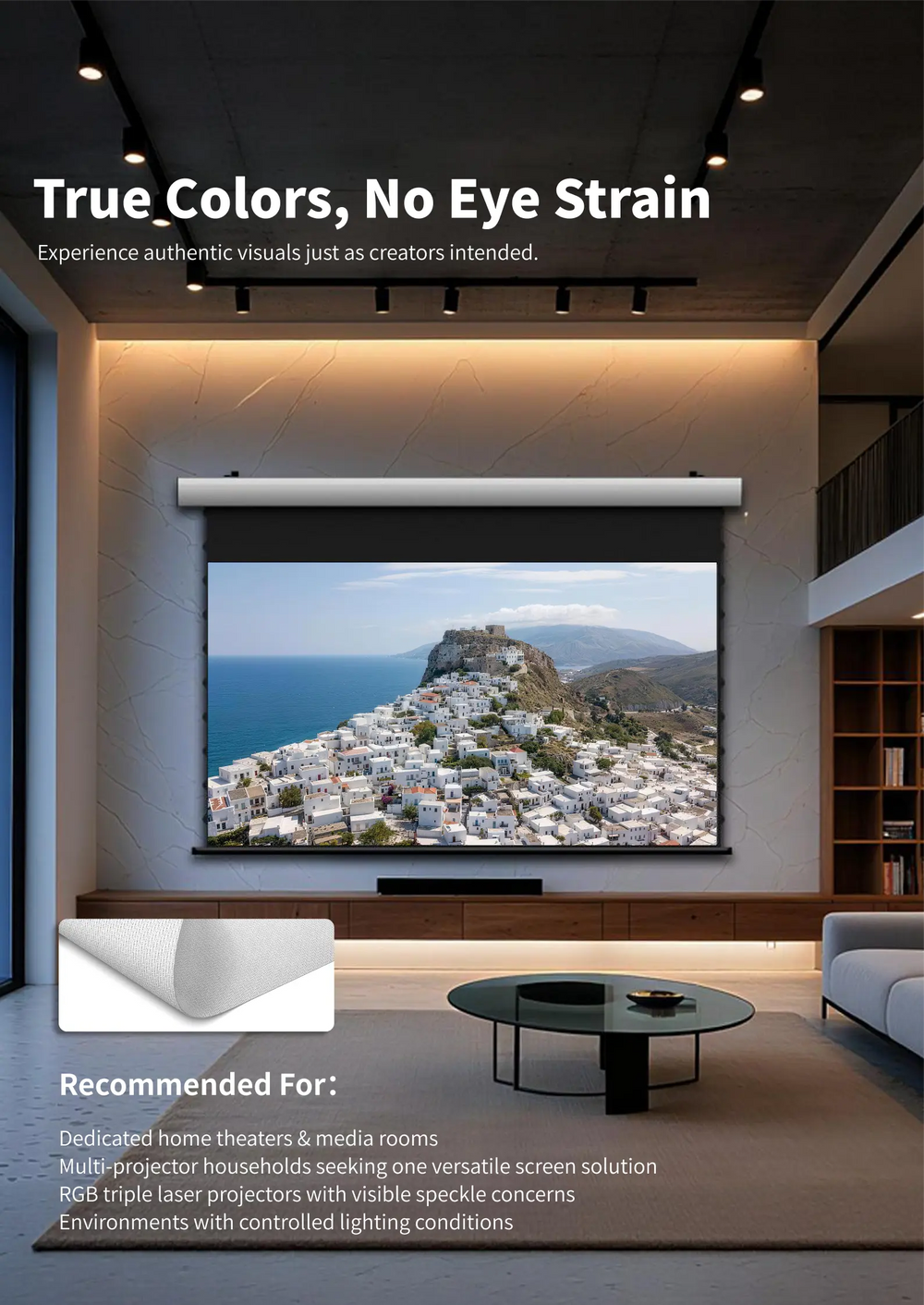 WUPRO FlowArc woven acoustic screen for natural color and detailed home theater images