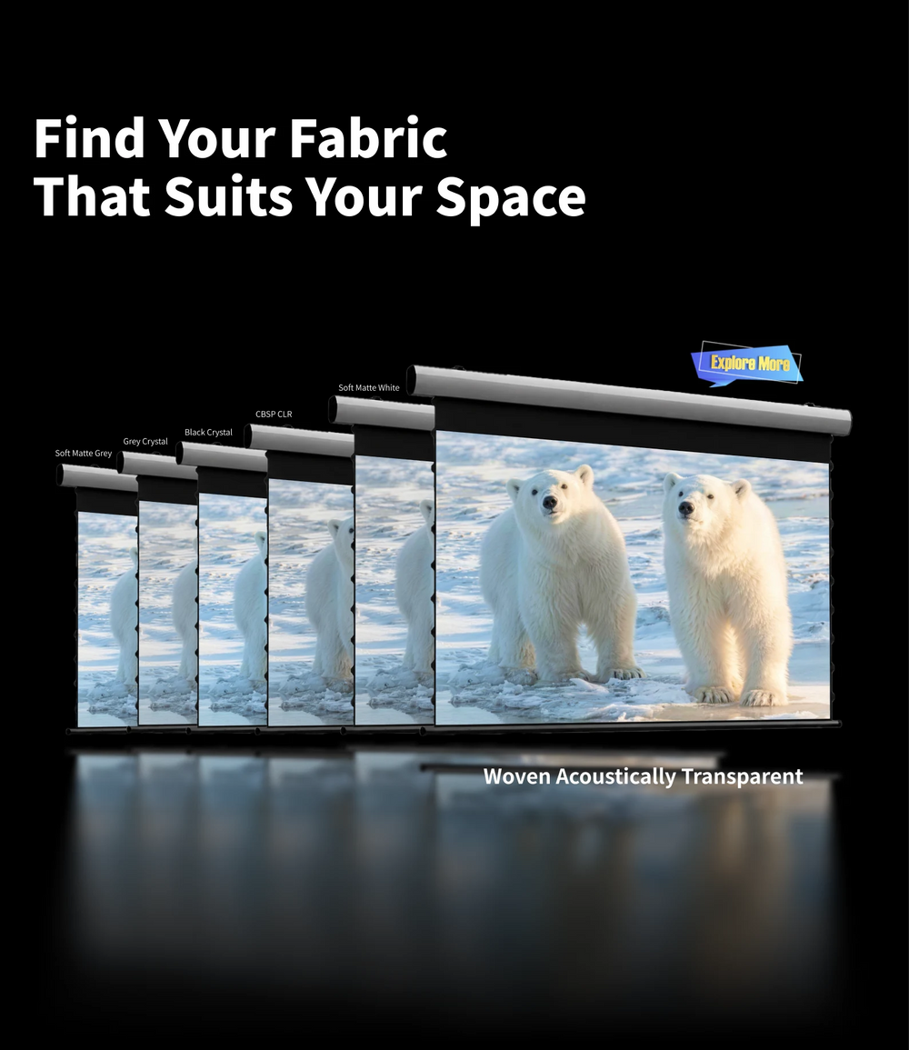 WUPRO FlowArc precision woven acoustically transparent fabric designed for 4K home theater projection