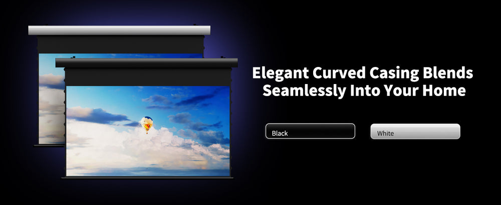 WUPRO FlowArc motorized screen available with black or white housing options