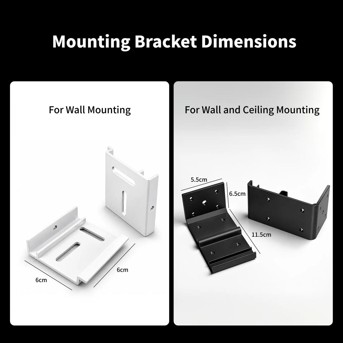 WUPRO FlowArc motorized drop down screen mounting bracket dimensions for wall and ceiling installation