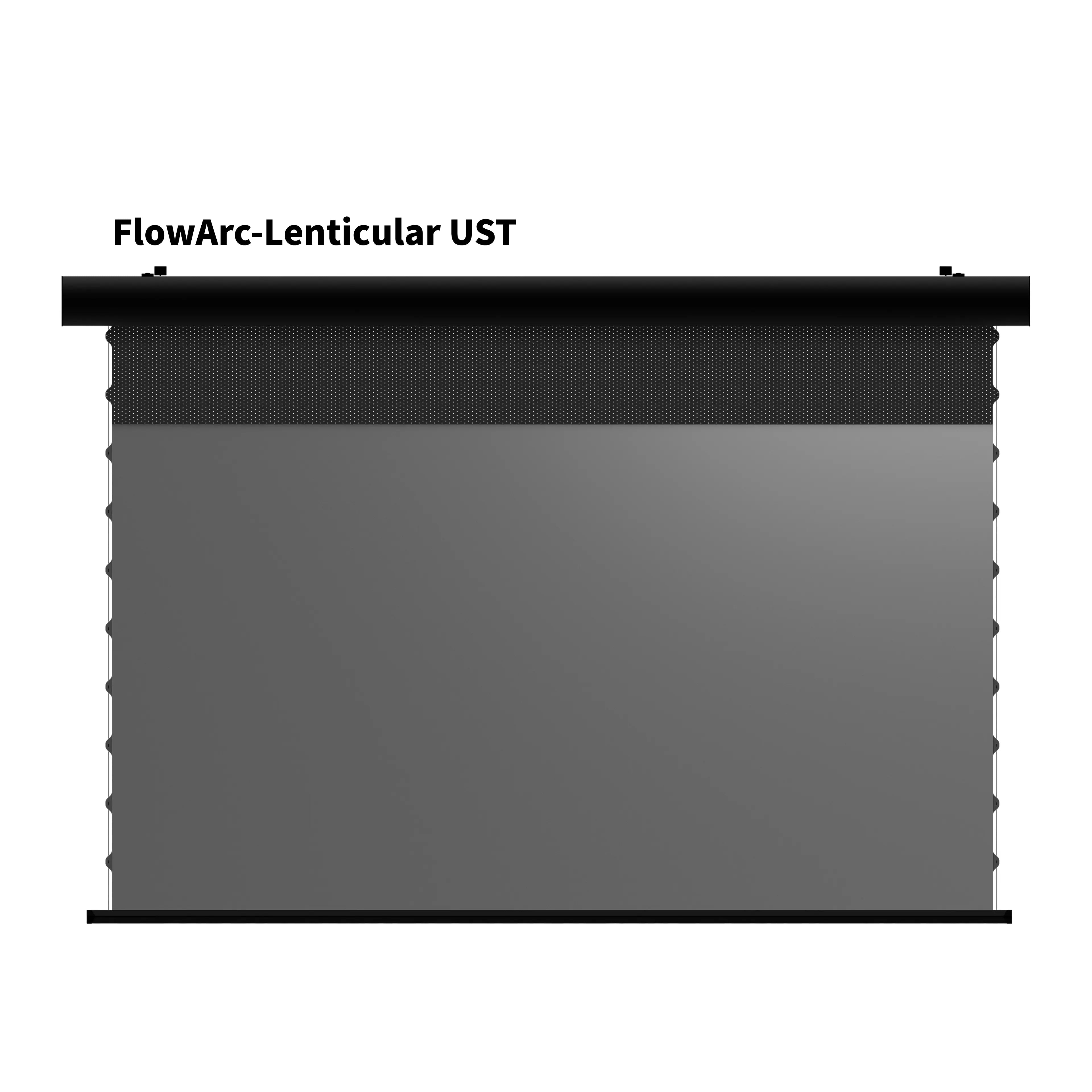 WUPRO FlowArc Motorized Drop Down Screen with Black Housing and Lenticular UST Screen Material