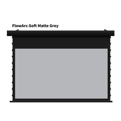 WUPRO FlowArc Motorized Drop Down Screen with Black Housing and Soft Matte Grey Screen Material