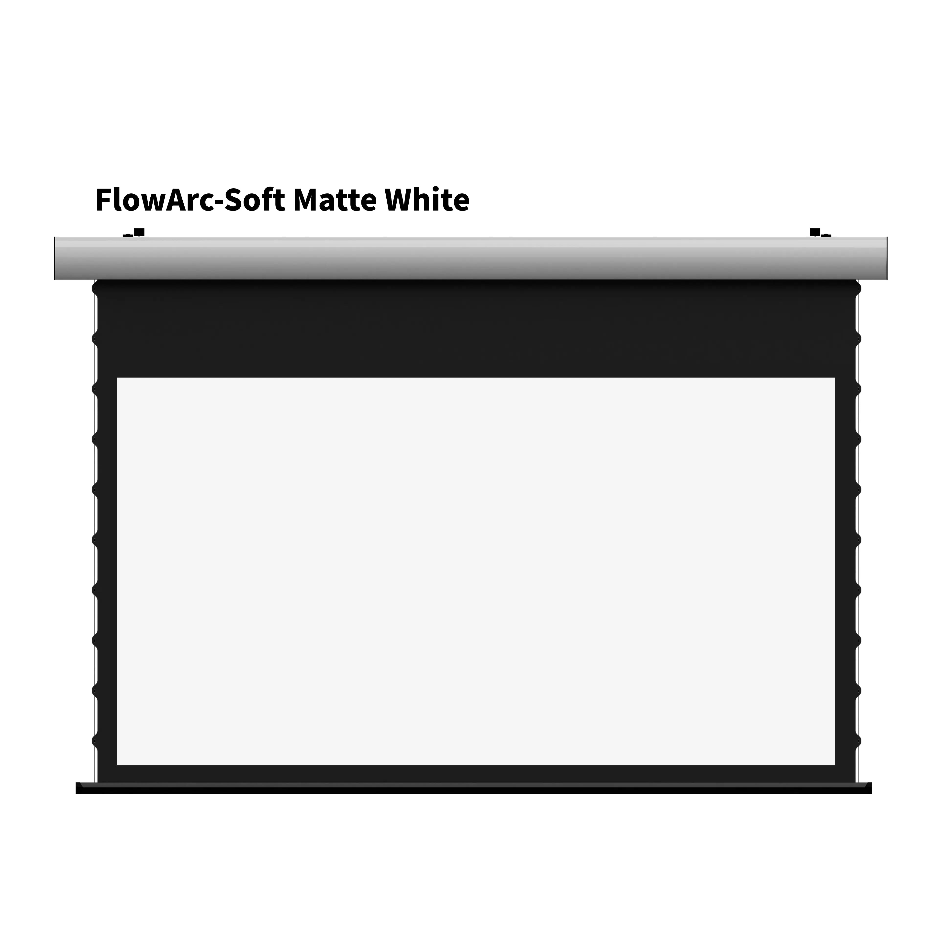WUPRO FlowArc Motorized Drop Down Screen with White Housing and Soft Matte White Screen Material
