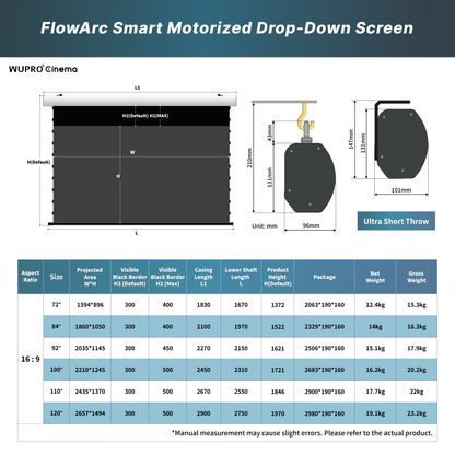 WUPRO Cinema FlowArc CLR Smart Motorized Drop-Down Screen CBSP